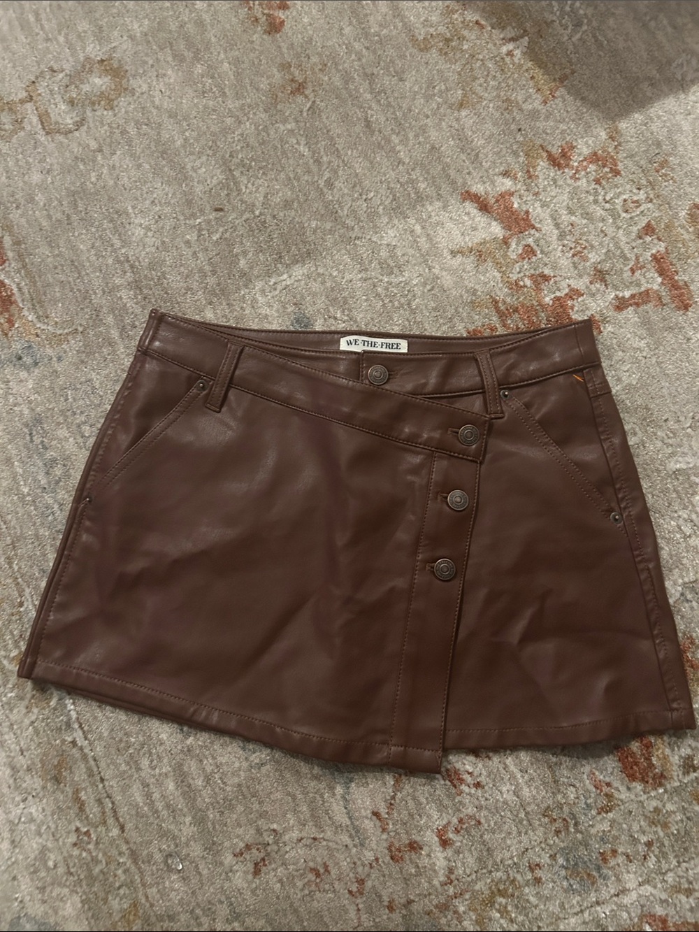 We The Free Chocolate Brown Faux-Leather Button Mini Skirt size 28 Like new